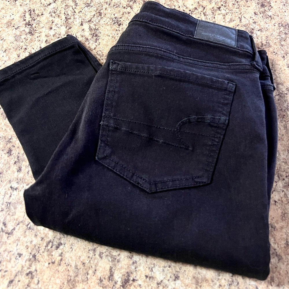 American Eagle Black Denim super stretch destroyed Jeans skinny jegging 4